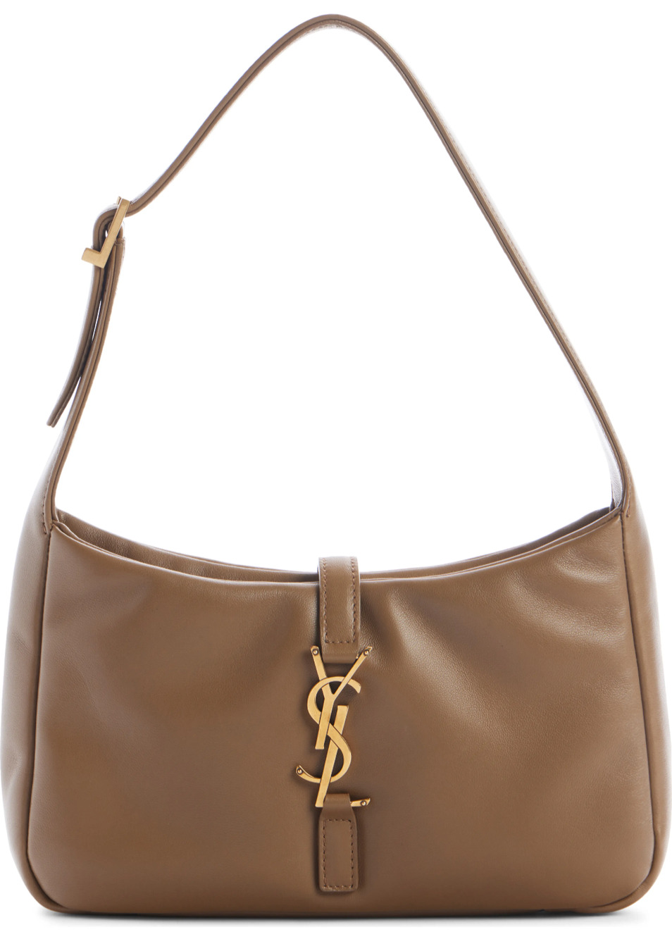 Saint Laurent Le 5 A 7 Hobo Dark Peanut Padded Leather YSL Logo Shoulder Bag
